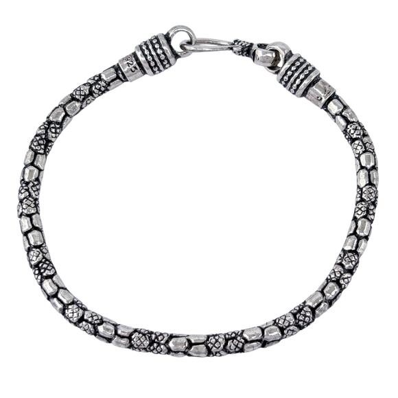 Vintage Sterling Silver 925 Textured Chain Bracelet 7.5" - Picture 4 of 6
